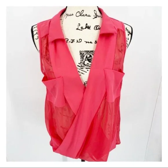 Lulumari Surplice Wrap Sleeveless Sheer Blouse S - Picture 2 of 6